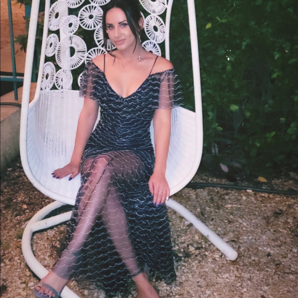 Navy MIDI Off-Shoulder Gown
